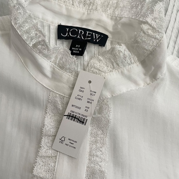 NWT!! J. CREW Lace Trim Cinched-Waist Cotton Voile White Top Blouse X-Small - Picture 13 of 16